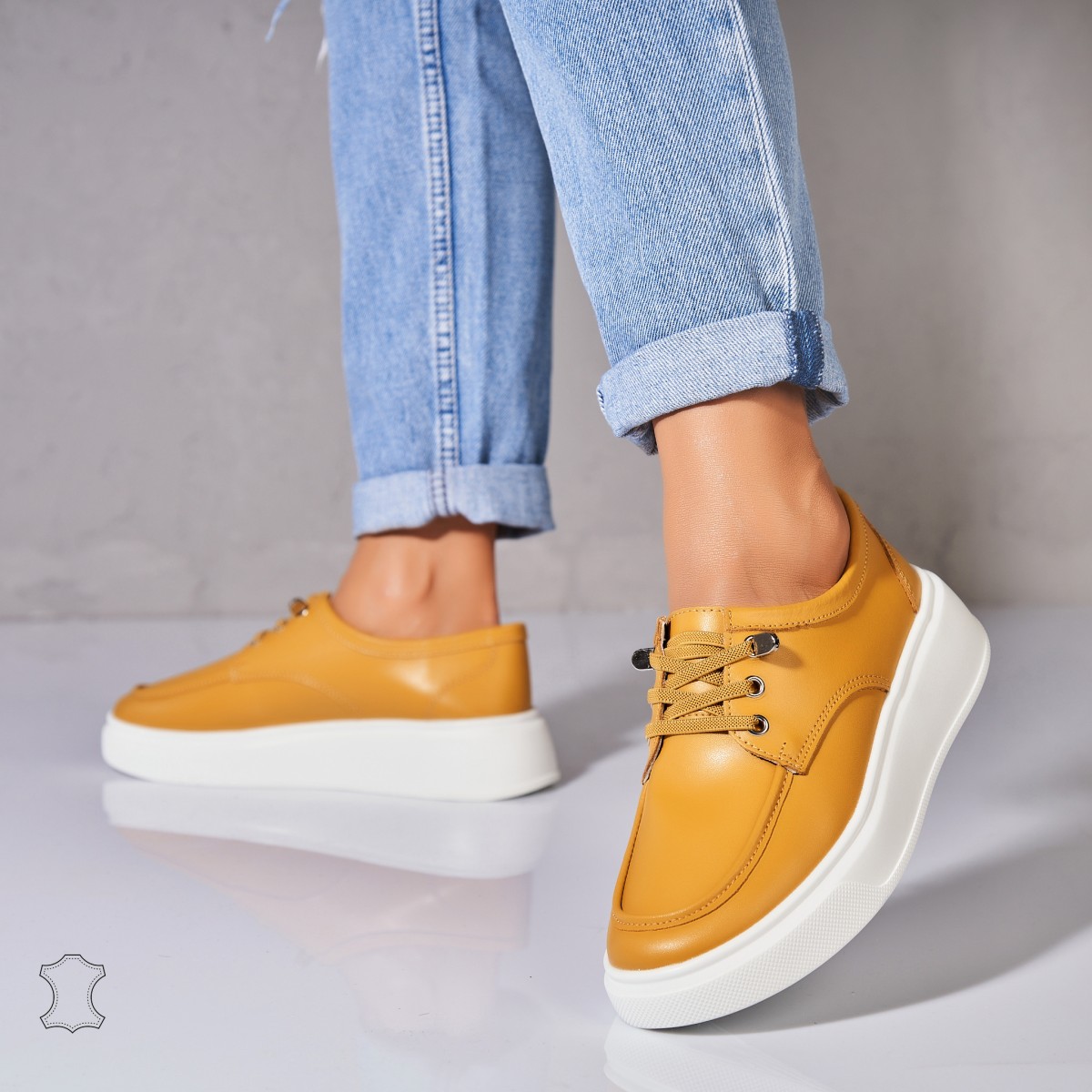 Poze Mocasini dama Piele Naturala Galbeni Kensei