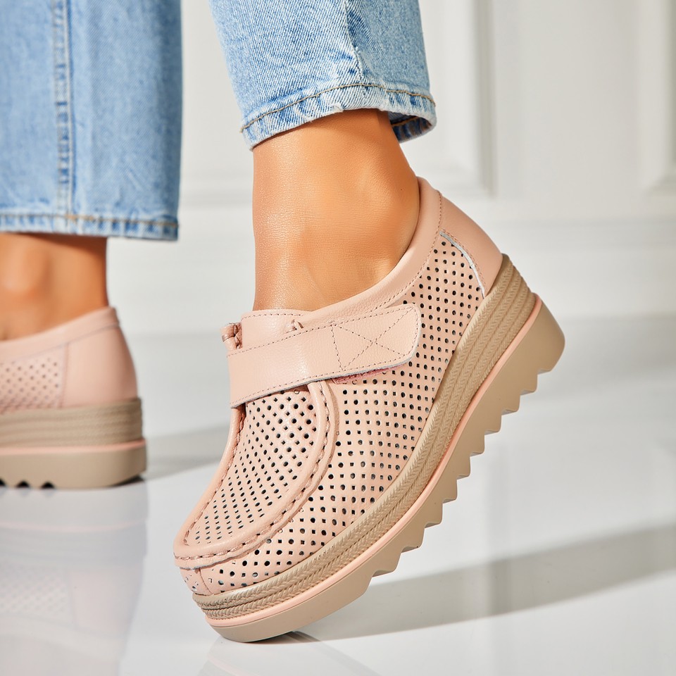 Poze Mocasini dama Piele Naturala Roz Kya