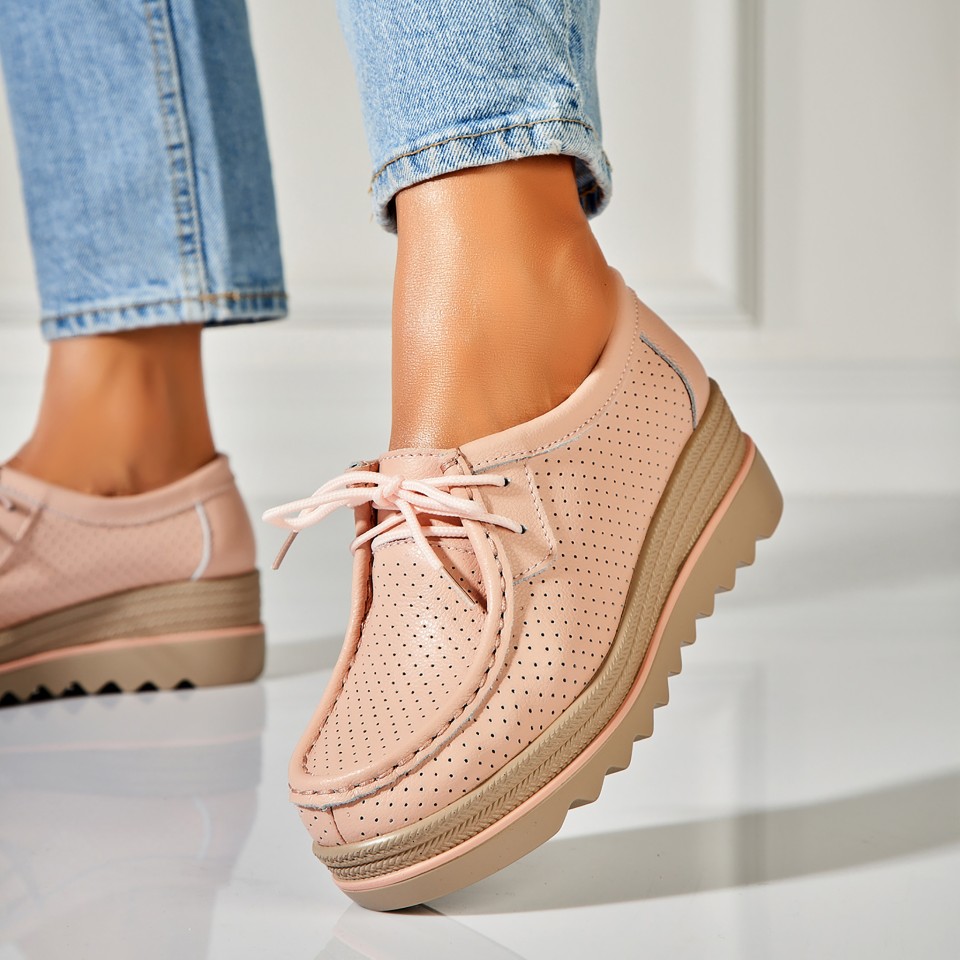 Poze Mocasini dama Piele Naturala Roz Maive