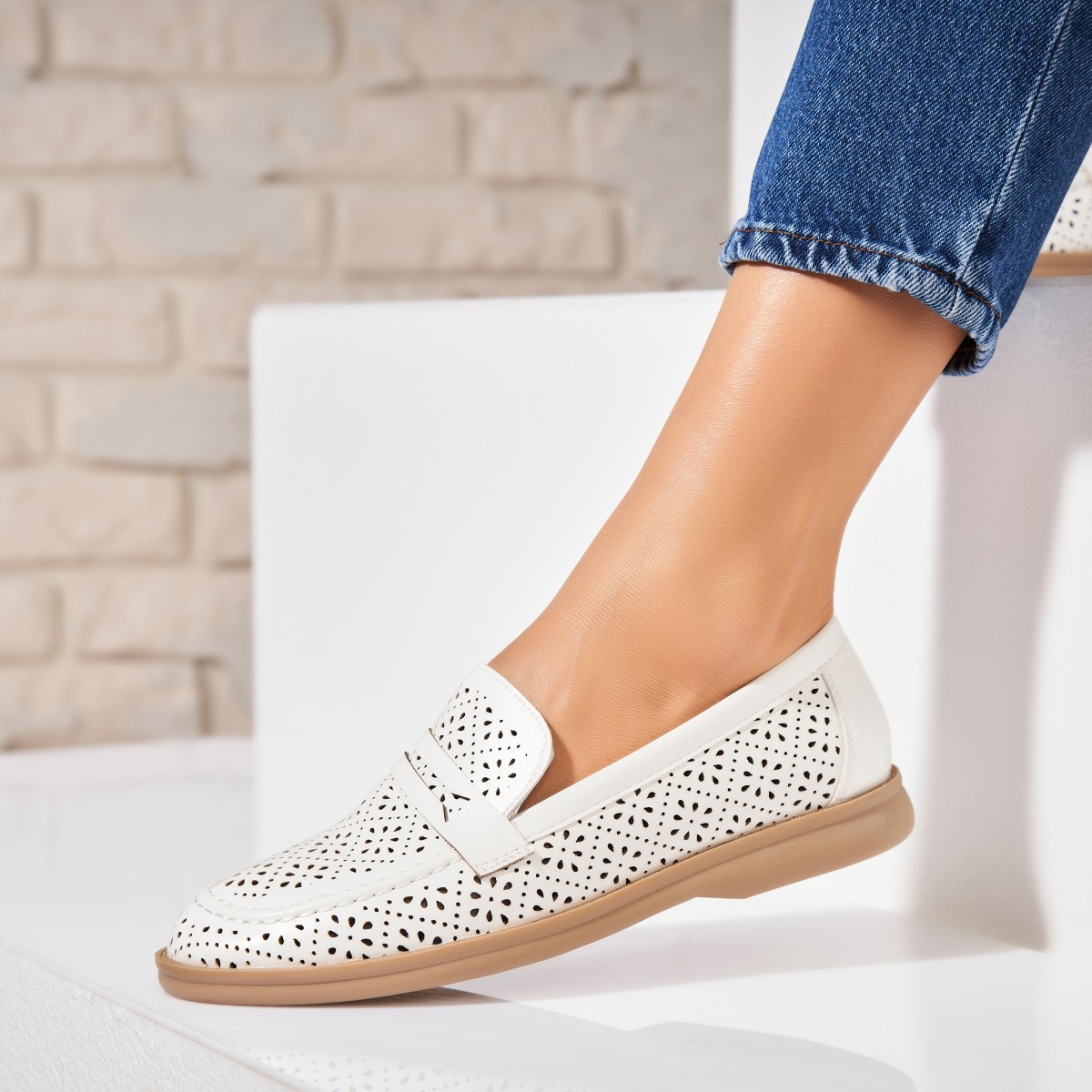 Poze Pantofi dama casual Albi din Piele Ecologica Syler