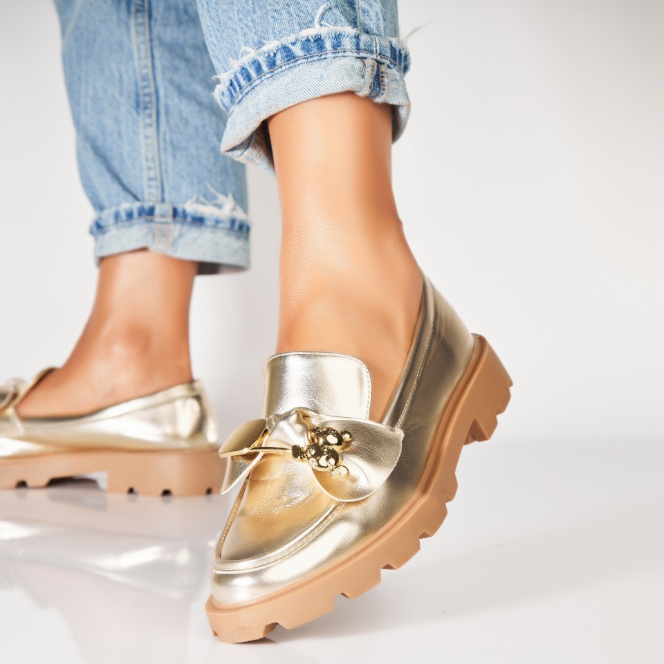 Poze Pantofi dama casual Auriu din Piele Ecologica Lacuita Sheza
