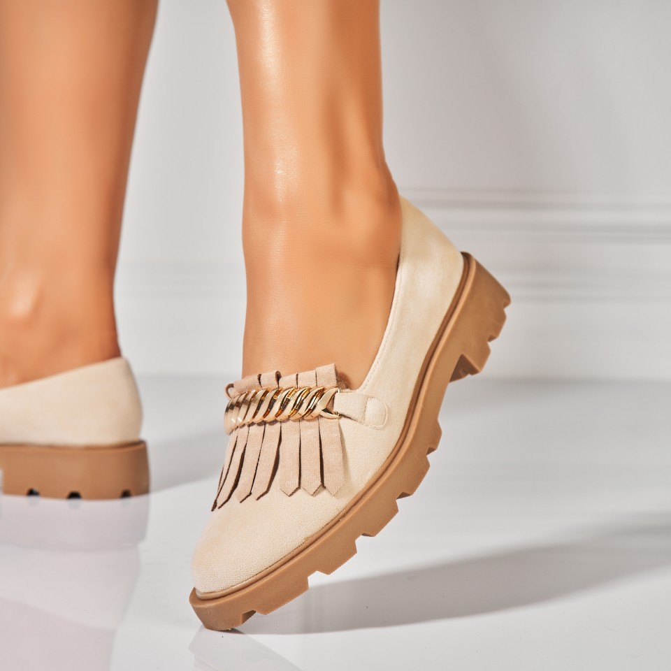 Poze Pantofi dama casual Bej din Piele Ecologica Intoarsa Vania