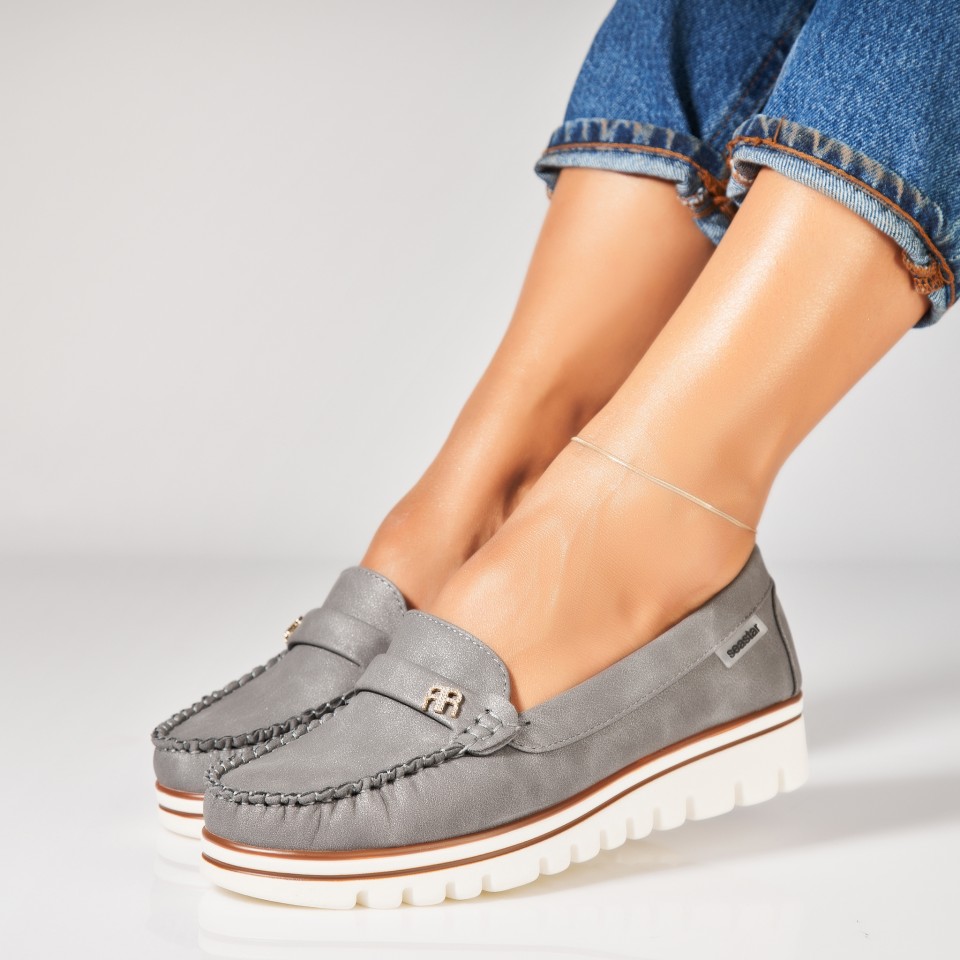 Poze Pantofi dama casual Gri din Piele Ecologica Aryan