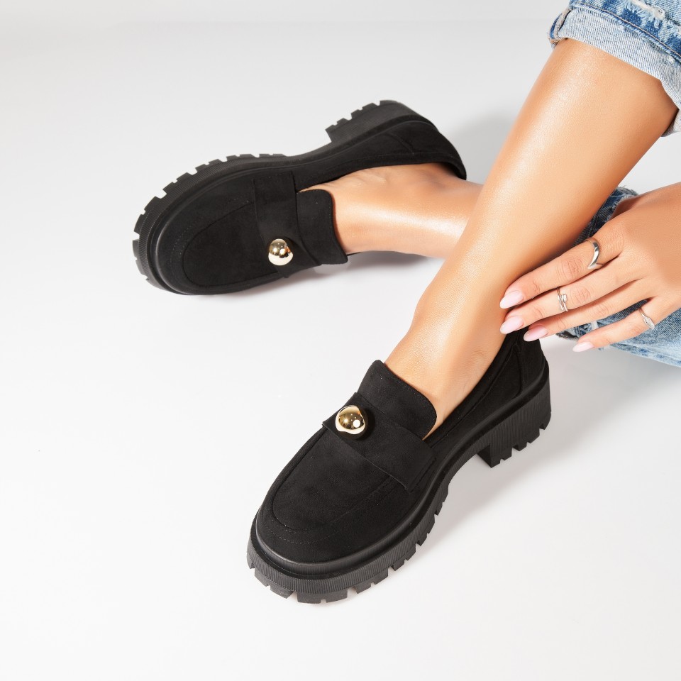 Poze Pantofi dama casual Negri din Piele Ecologica Intoarsa Dalaa