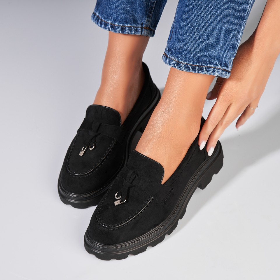 Poze Pantofi dama casual Negri din Piele Ecologica Intoarsa Sanvi