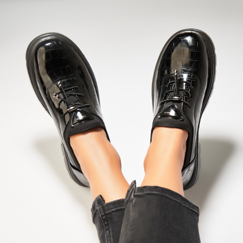 Poze Pantofi dama casual Negri din Piele Ecologica Lacuita Azira