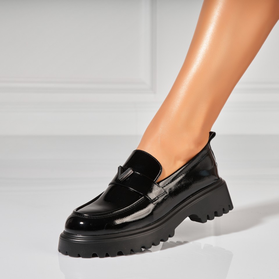 Poze Pantofi dama casual Negri din Piele Ecologica Lacuita Kleio