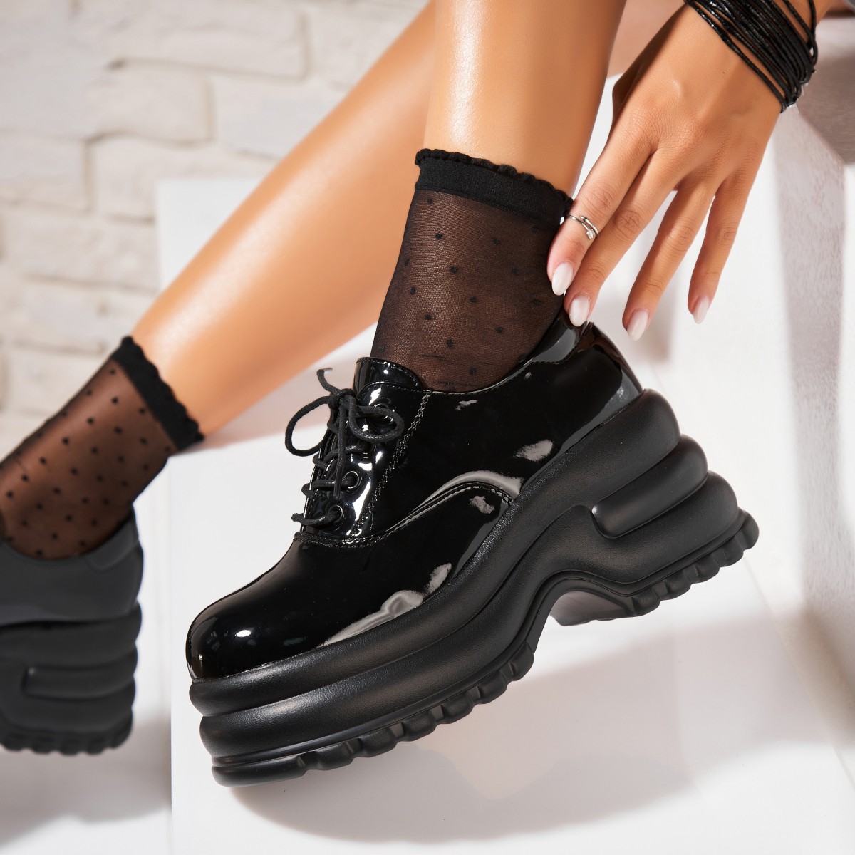 Poze Pantofi dama casual Negri din Piele Ecologica Lacuita Nasai