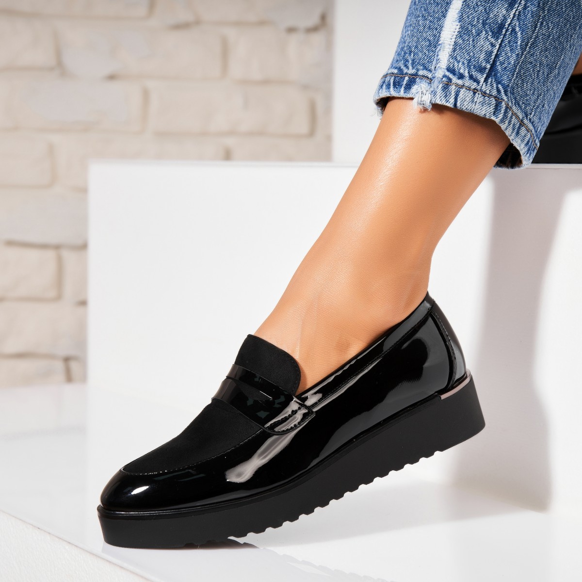 Poze Pantofi dama casual Negri din Piele Ecologica Lacuita Rozy