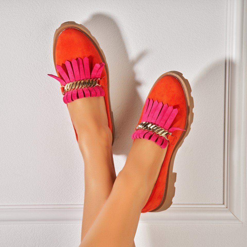 Poze Pantofi dama casual Portocalii din Piele Ecologica Intoarsa Vania