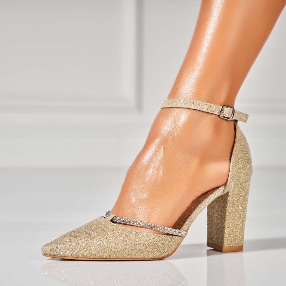 Poze Pantofi dama cu toc Auriu din Glitter Rhys2