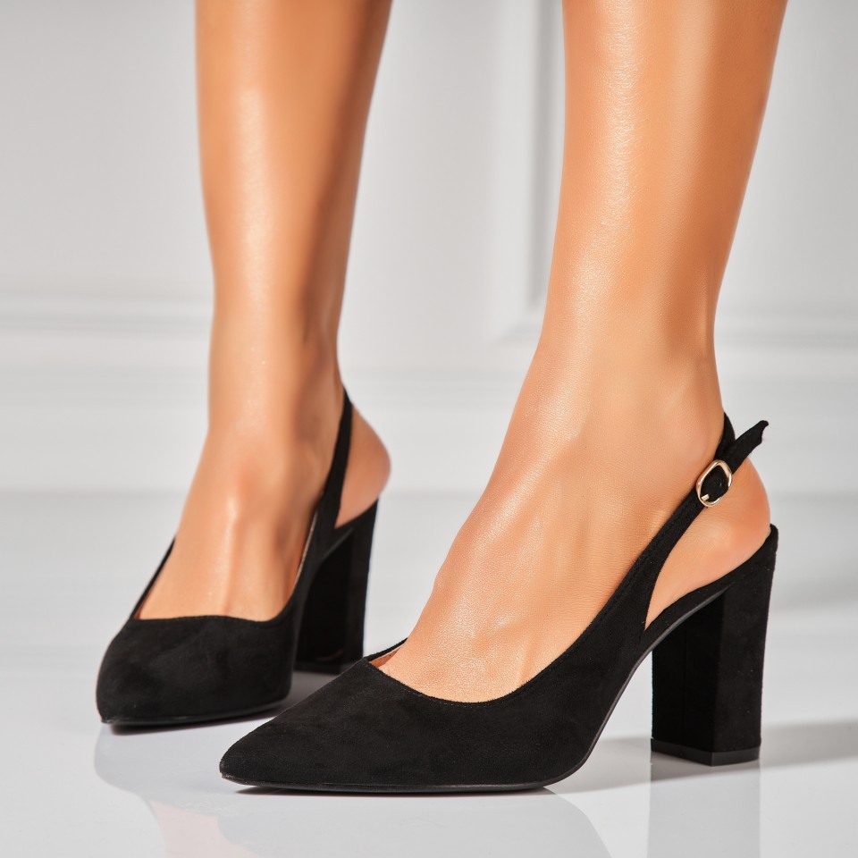 Poze Pantofi dama cu toc Negri din Piele Ecologica Intoarsa Alera