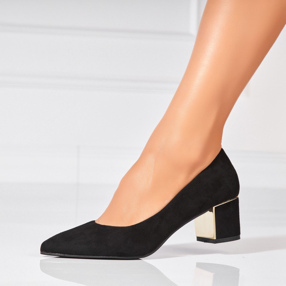 Poze Pantofi dama cu toc Negri din Piele Ecologica Intoarsa Caycen