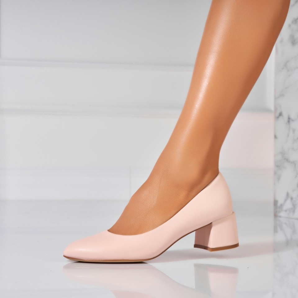 Poze Pantofi dama cu toc Nude din Piele Ecologica Merina