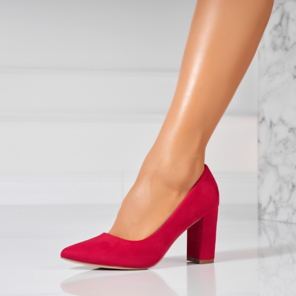 Poze Pantofi dama cu toc Rosii din Piele Ecologica Intoarsa Oliwia