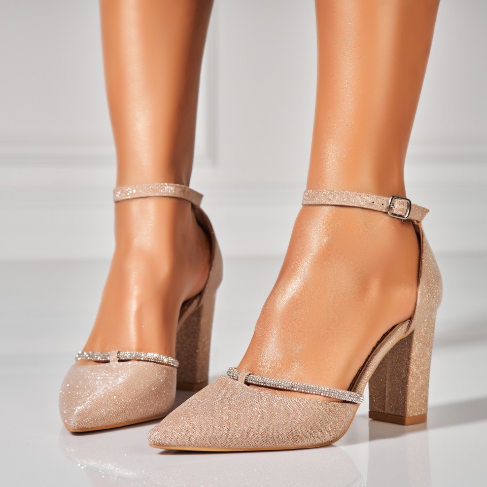 Poze Pantofi dama cu toc Roz Auriu din Glitter Rhys2