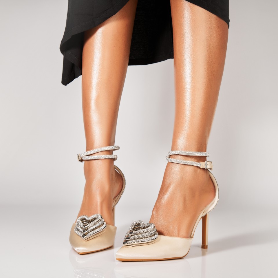 Poze Pantofi dama stiletto Bej din Satin Azma