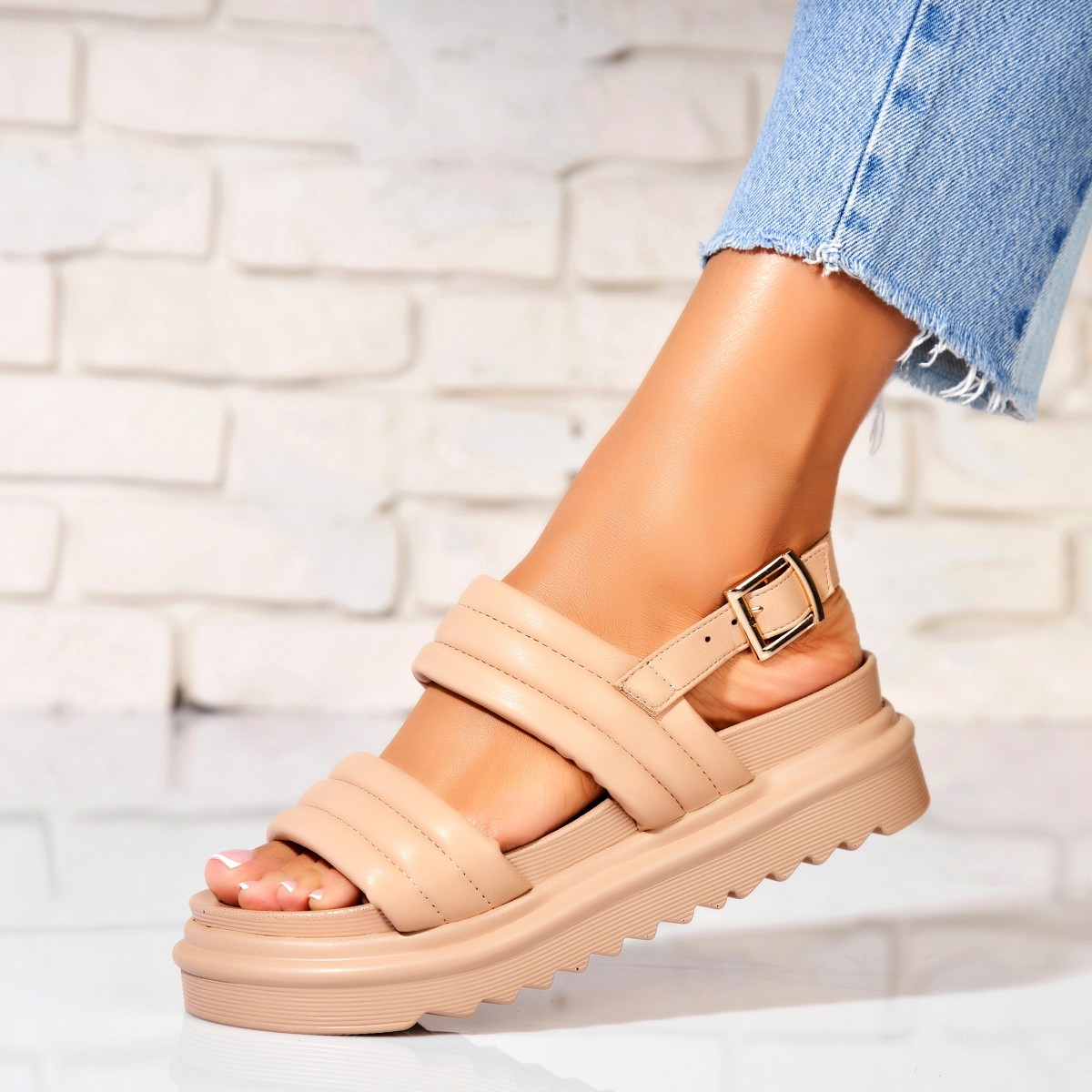 Poze Sandale dama cu platforma Kaki din Piele Ecologica Kaisy