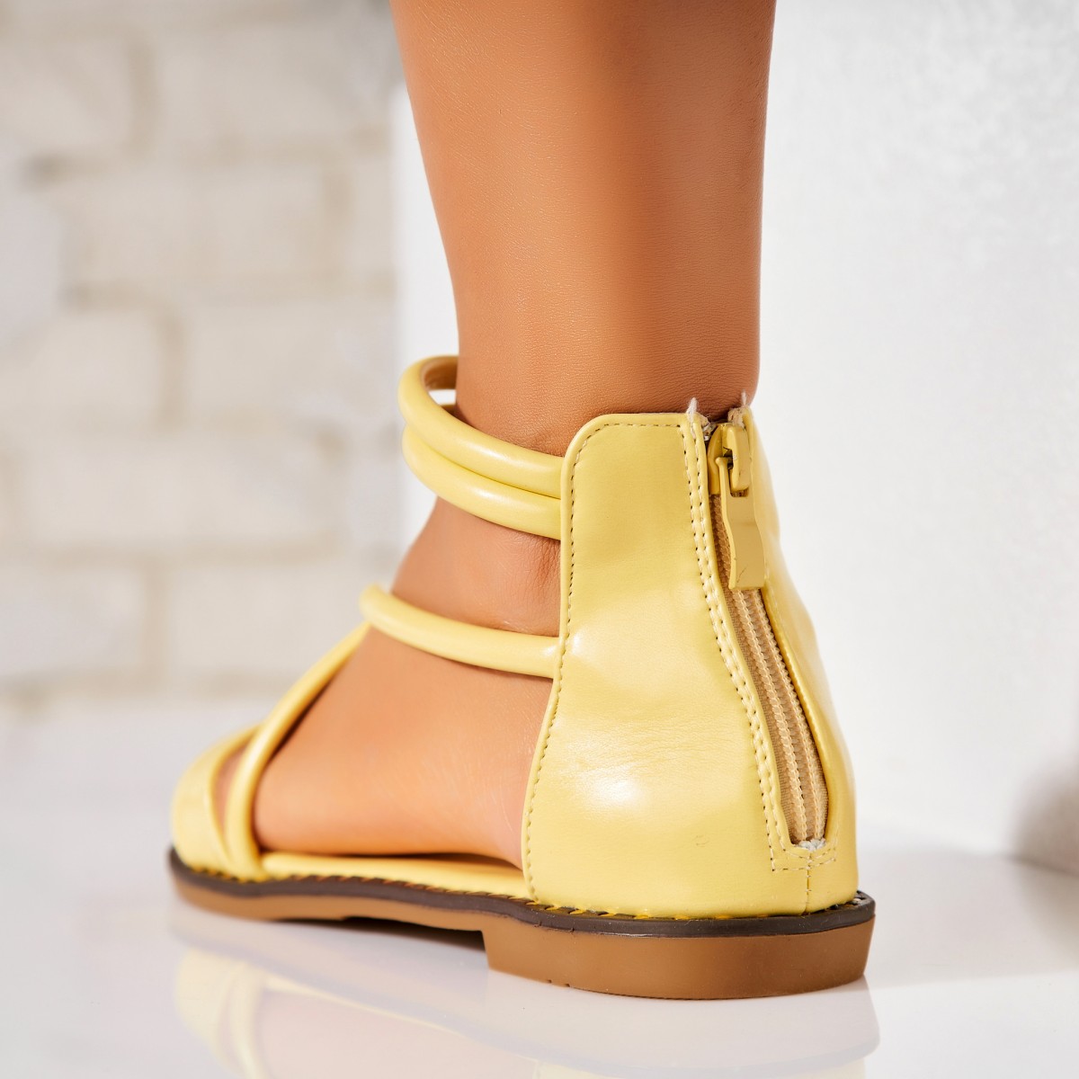 Poze Sandale fara Toc din Piele Ecologica dama Galbene Mayu