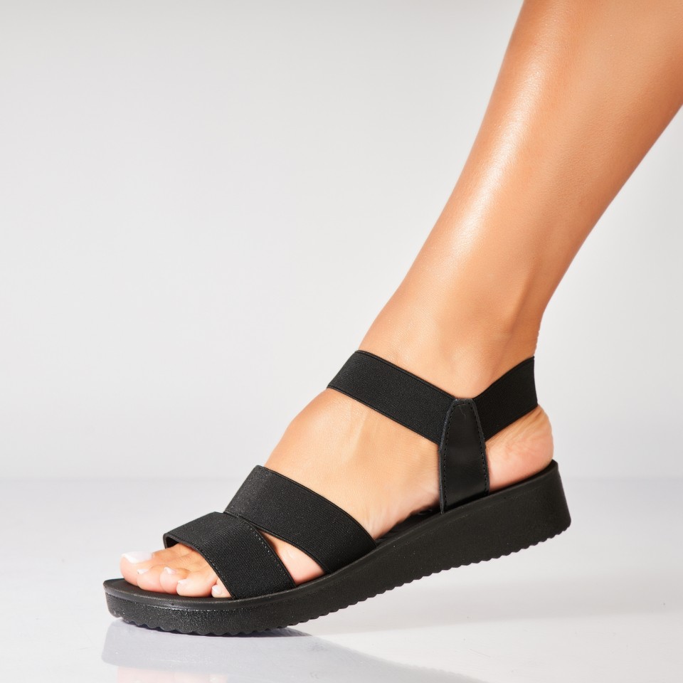 Poze Sandale fara Toc din Textil dama Negre Antsa