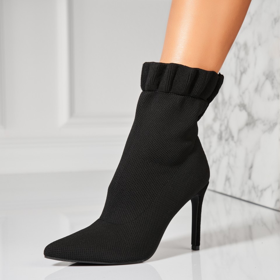 Poze Botine dama cu Toc Negre din Textil Raynna