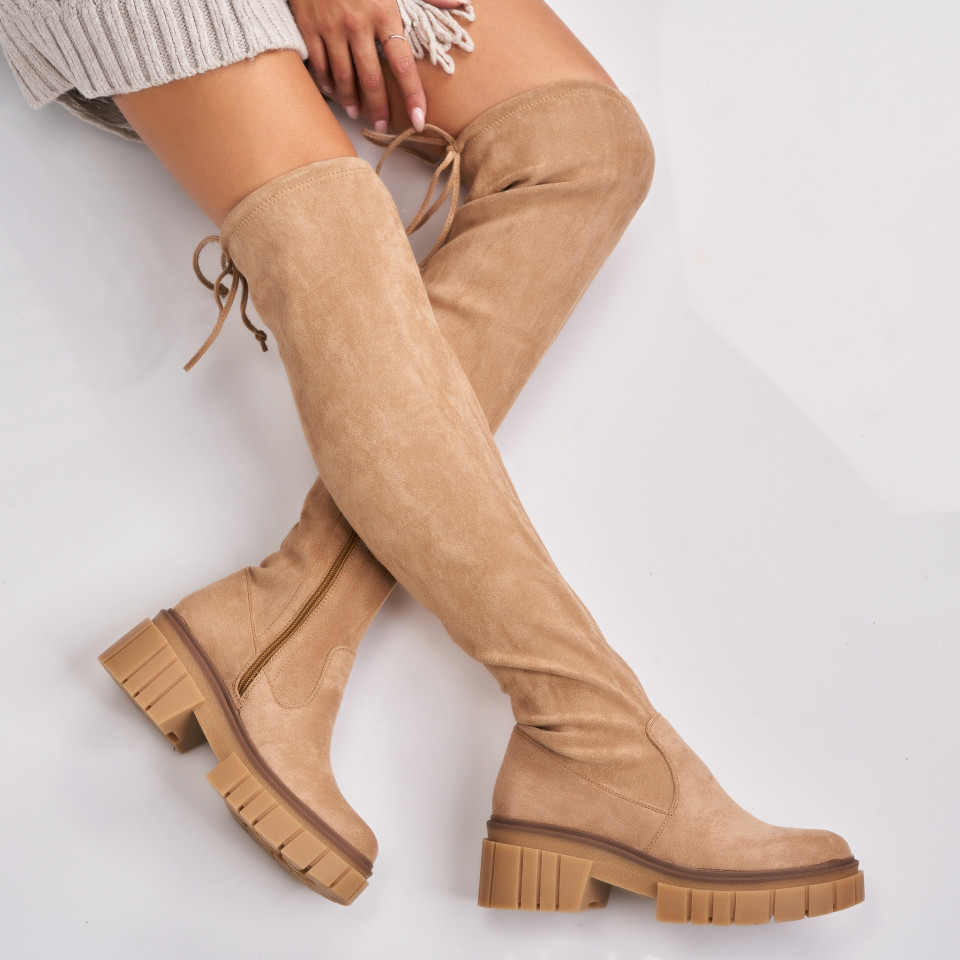 Poze Cizme Dama Imblanite Kaki din Piele Ecologica Intoarsa Fareeha