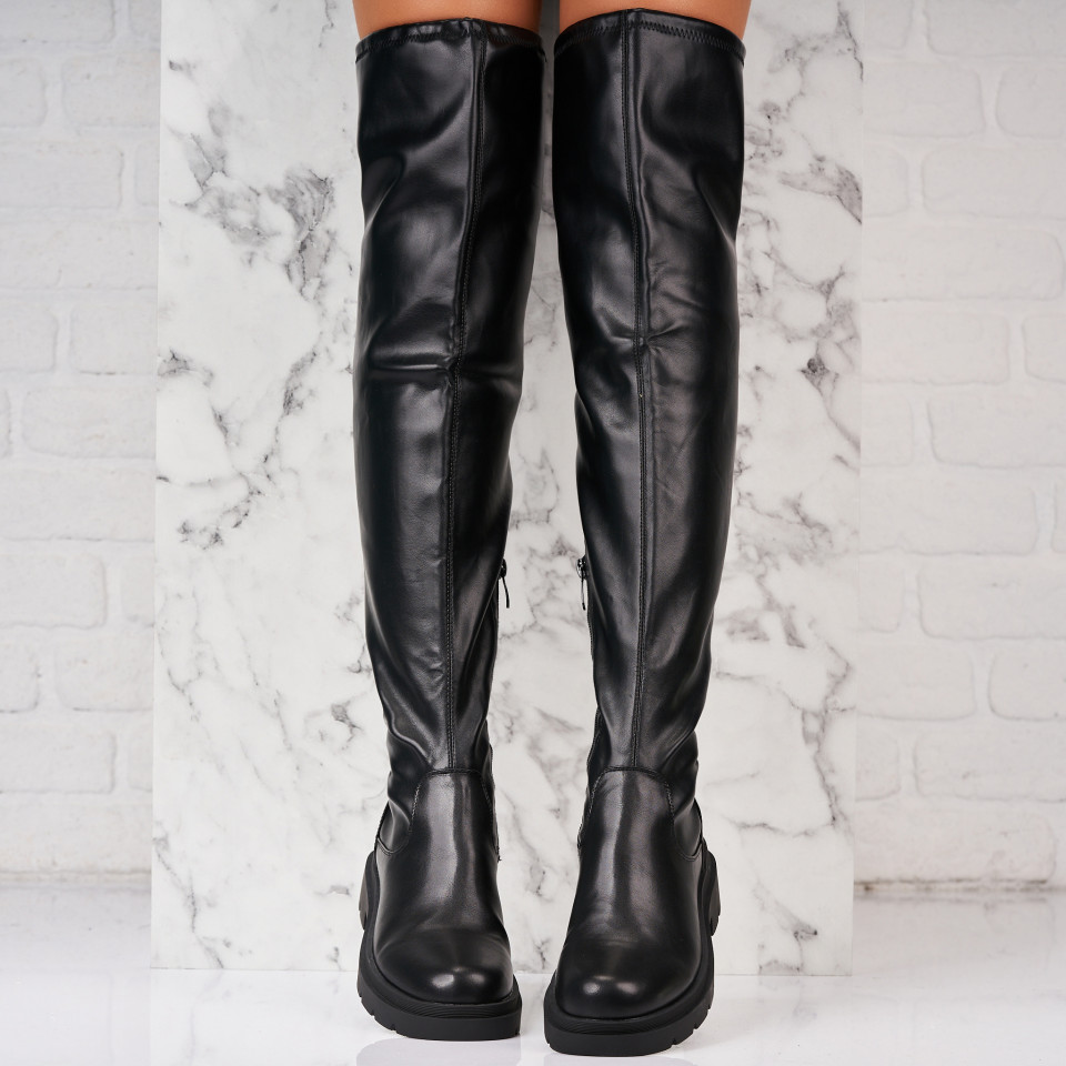 Poze Cizme Dama Imblanite Negre din Piele Ecologica Sansa