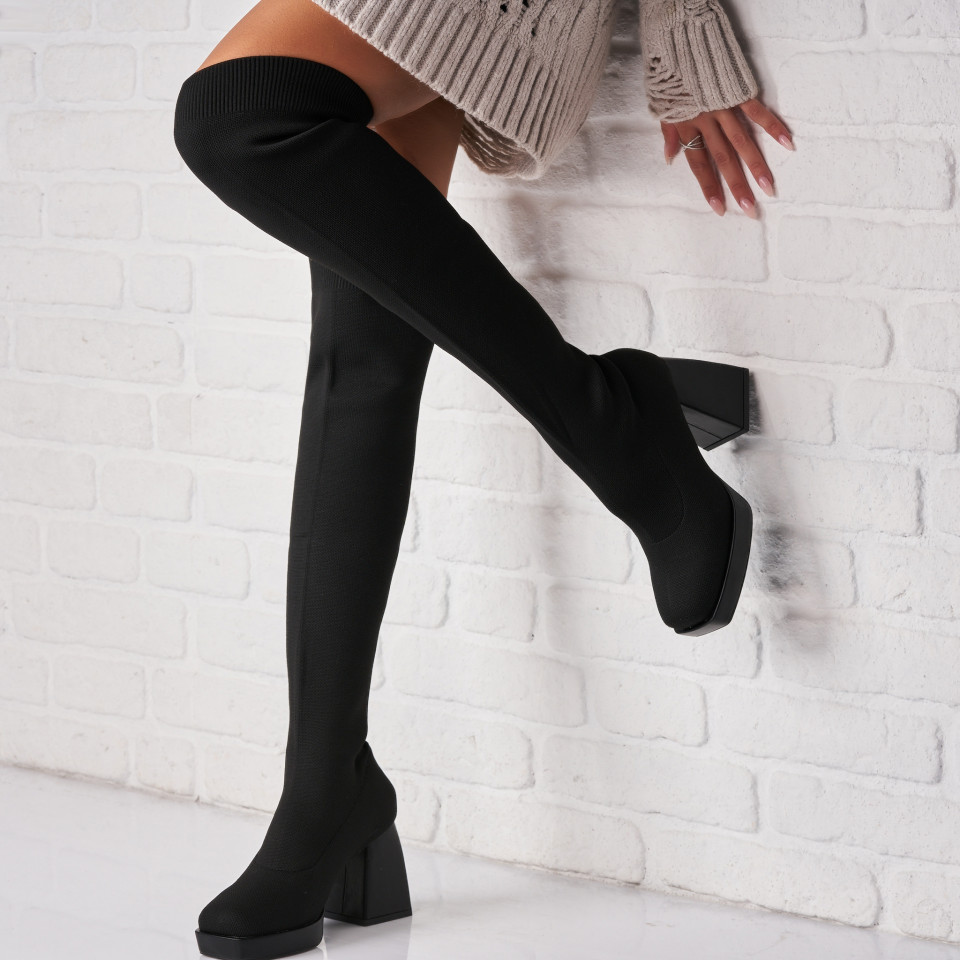 Poze Cizme Dama Imblanite Negre din Textil Baylie