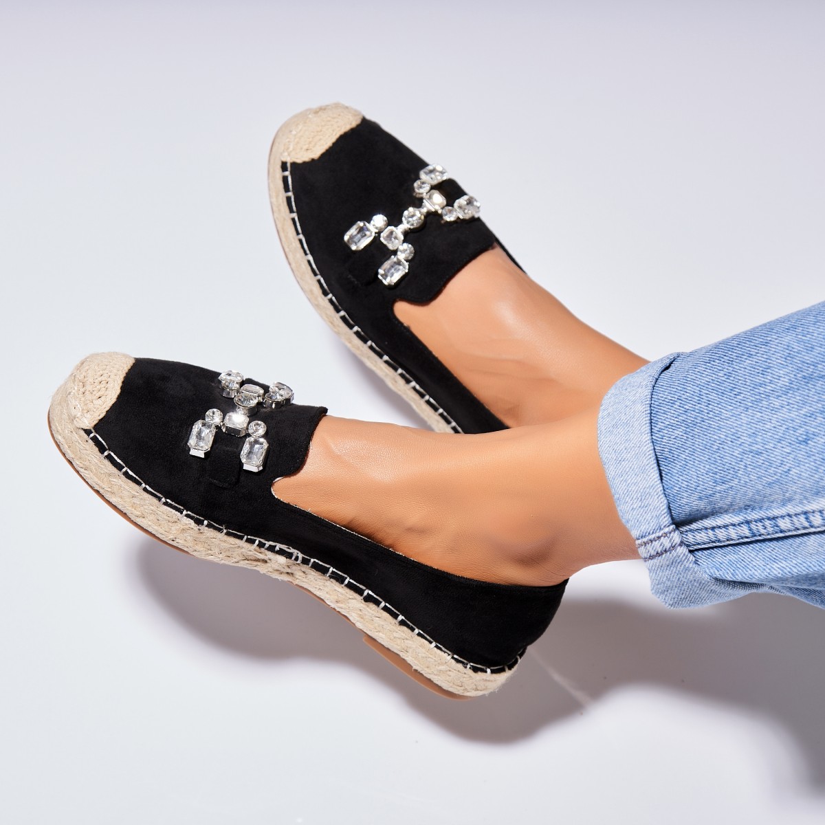 Poze Espadrile dama Negre din Piele Ecologica Intoarsa Mavy