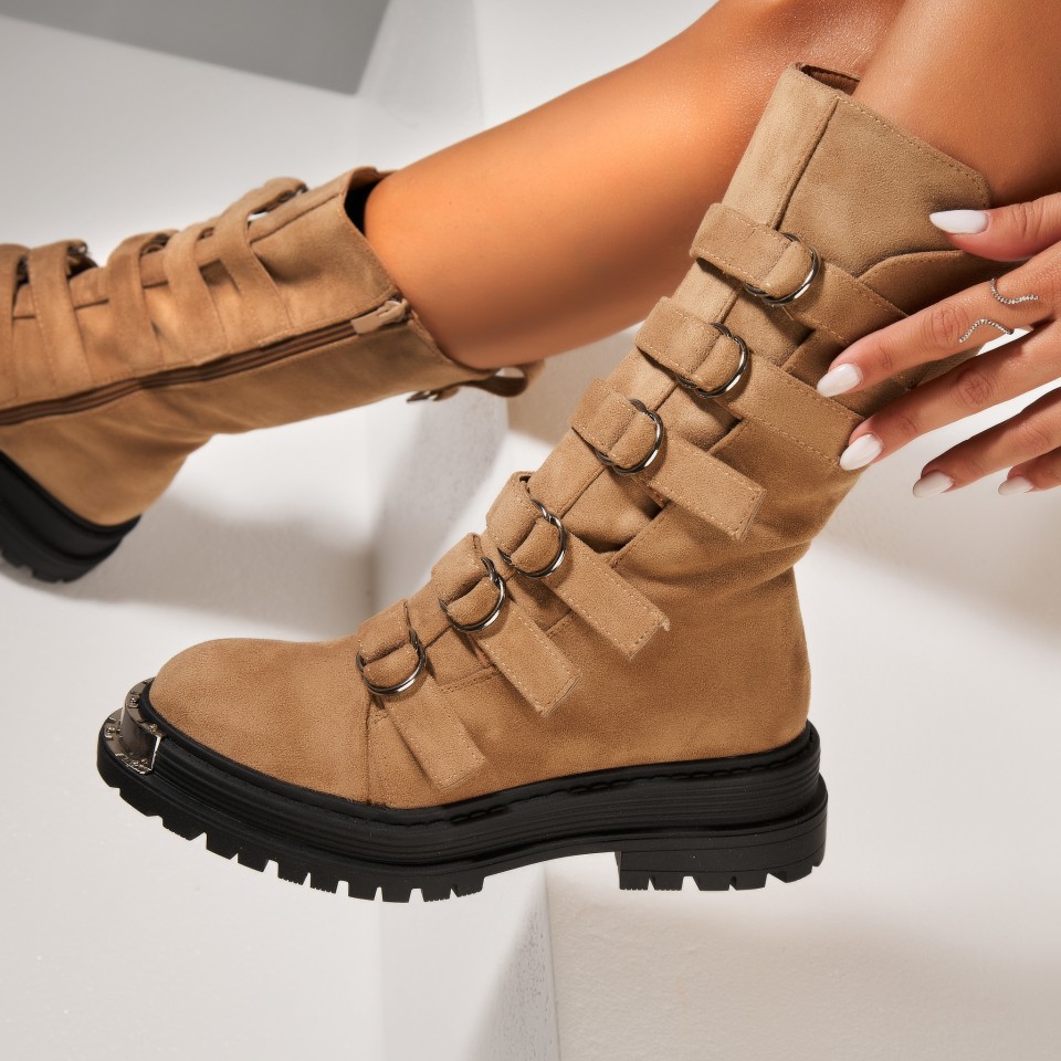 Poze Ghete Dama Imblanite Kaki din Piele Ecologica Intoarsa Wynter2