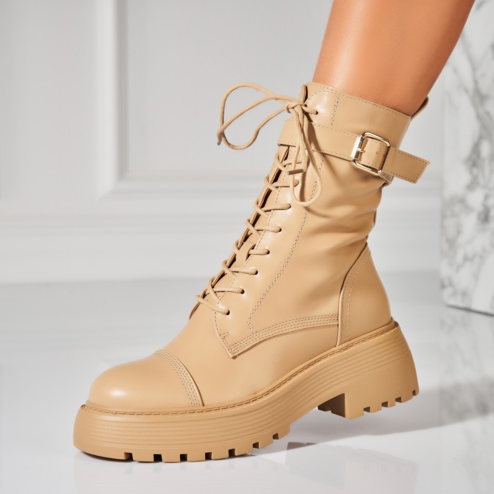 Poze Ghete Dama Imblanite Kaki din Piele Ecologica Sufi