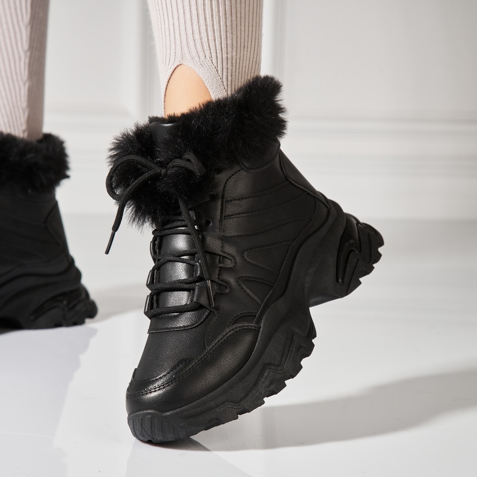 Poze Ghete Dama Imblanite Negre din Piele Ecologica Abyan