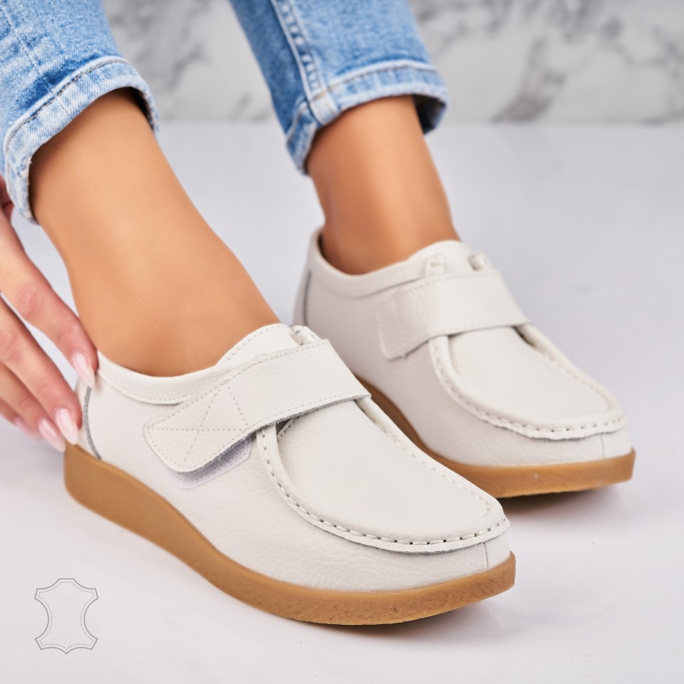 Poze Mocasini dama Piele Naturala Albi Genesi