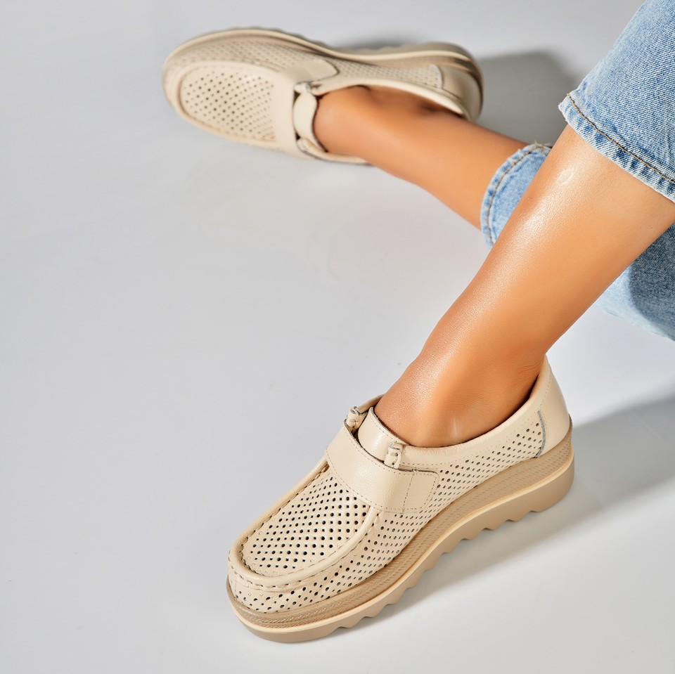 Poze Mocasini dama Piele Naturala Bej Kya