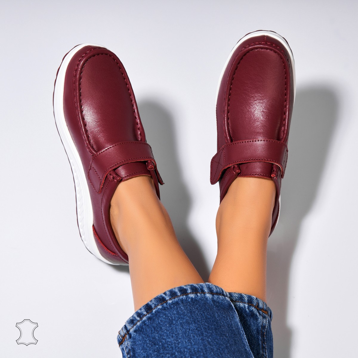 Poze Mocasini dama Piele Naturala Bordo Emika