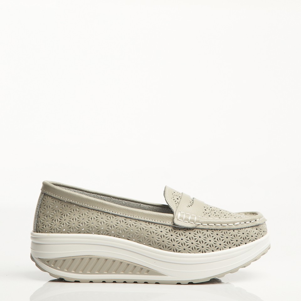 Poze Mocasini dama Piele Naturala Gri Clara