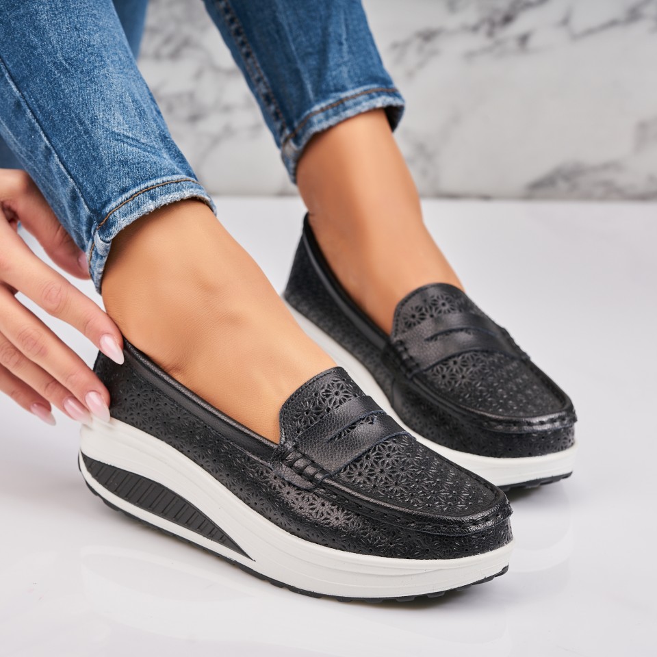 Poze Mocasini dama Piele Naturala Negri Clara