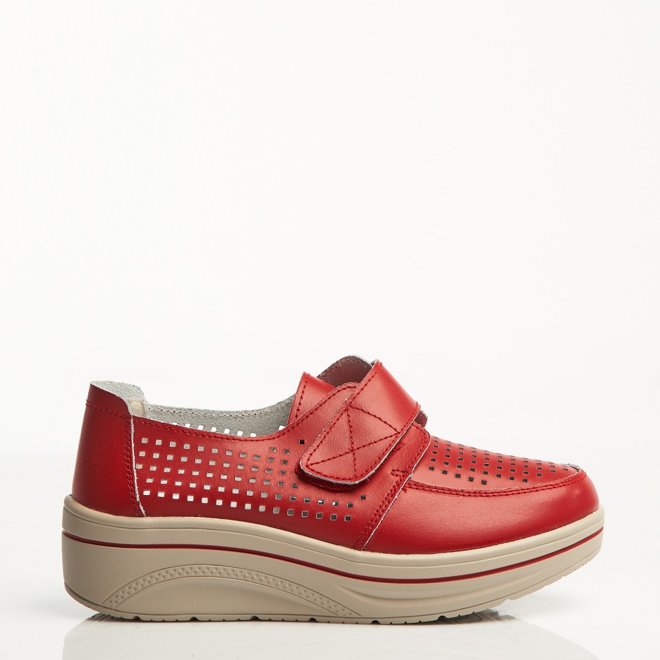 Poze Mocasini dama Piele Naturala Rosii Izana