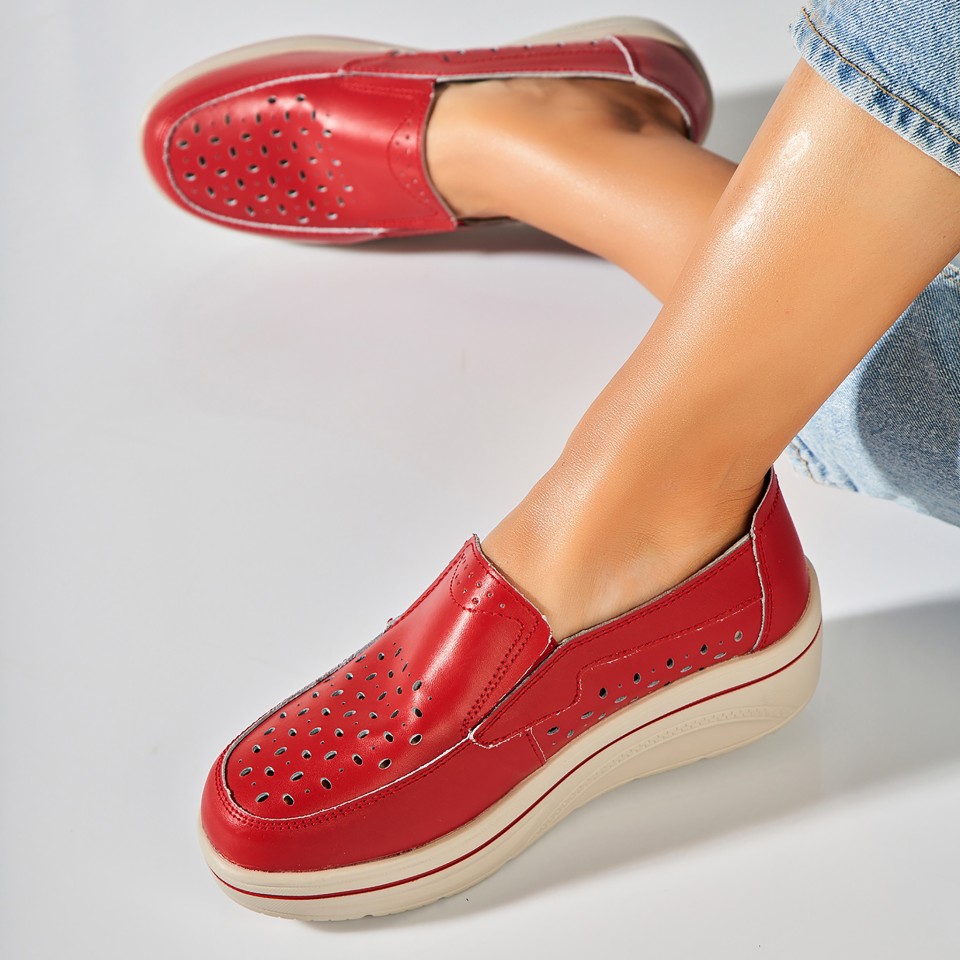 Poze Mocasini dama Piele Naturala Rosii Nazari