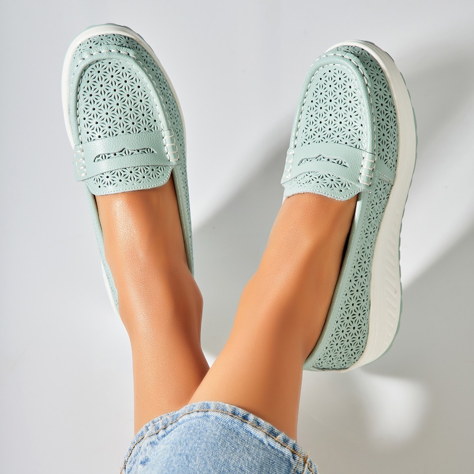 Poze Mocasini dama Piele Naturala Turcoaz Clara