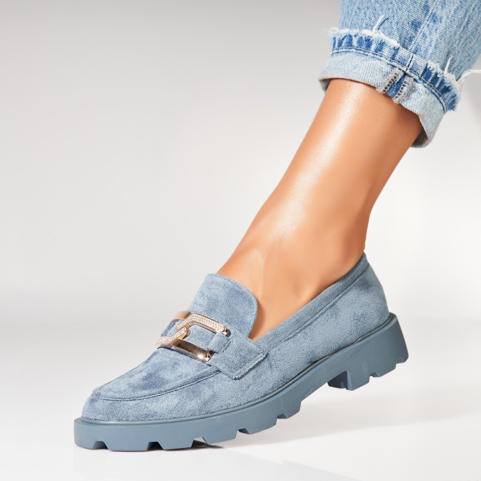 Pantofi dama casual Albastri din Piele Ecologica Intoarsa Yumi