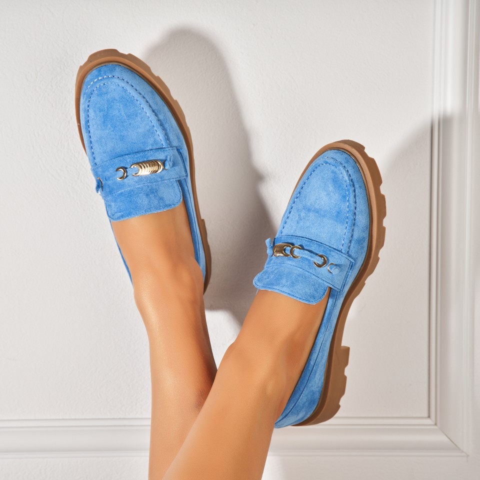 Pantofi dama casual Albastri din Piele Ecologica Intoarsa Yusra
