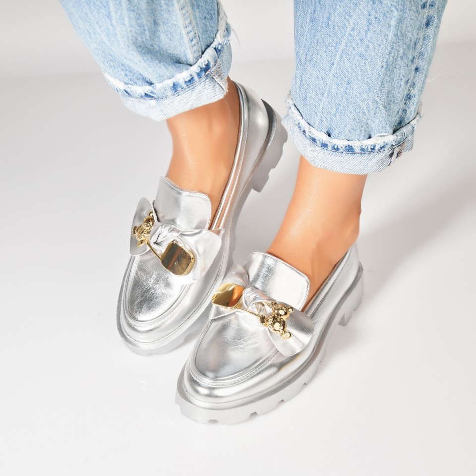 Poze Pantofi dama casual Argintii din Piele Ecologica Lacuita Sheza
