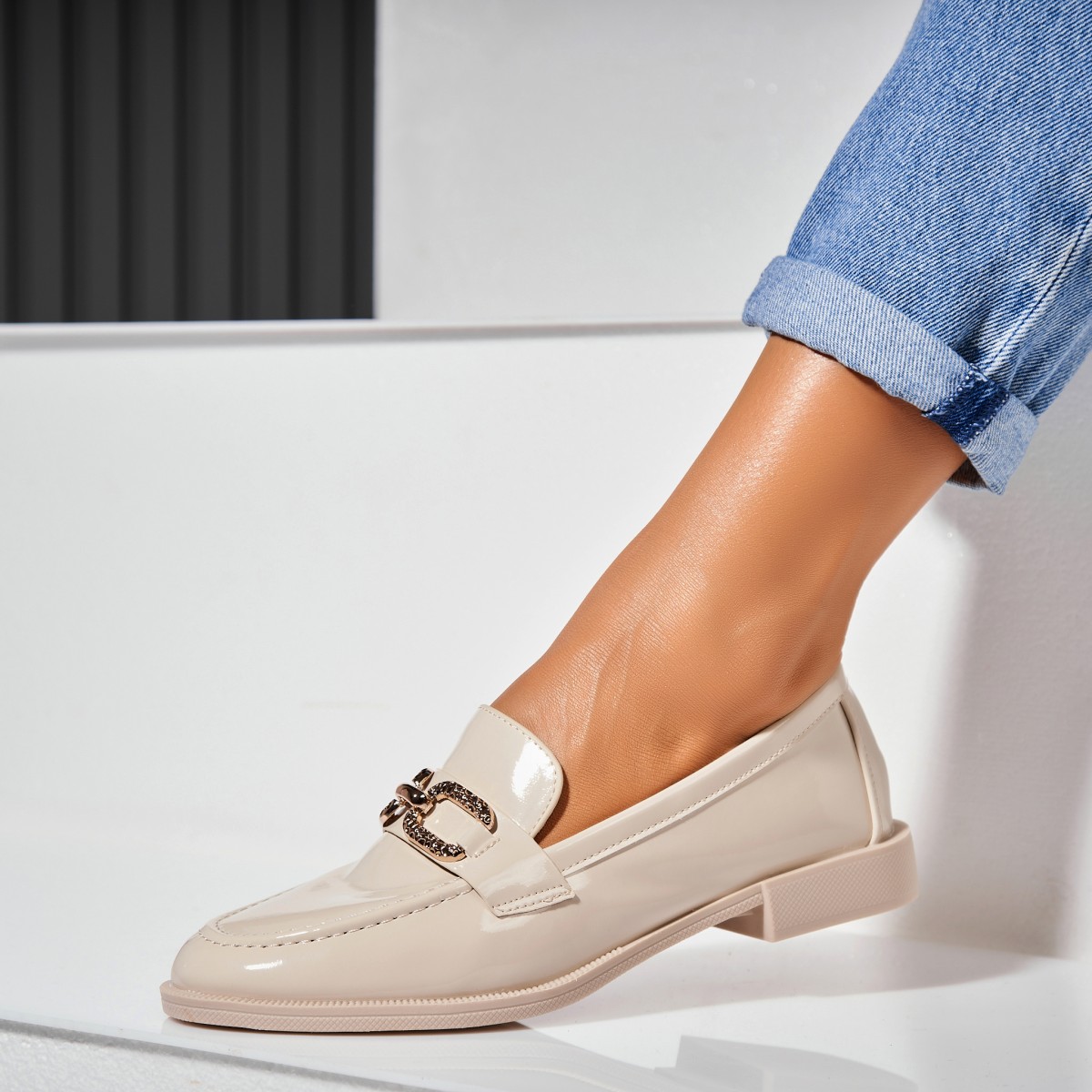 Poze Pantofi dama casual Bej din Piele Ecologica Lacuita Kasra