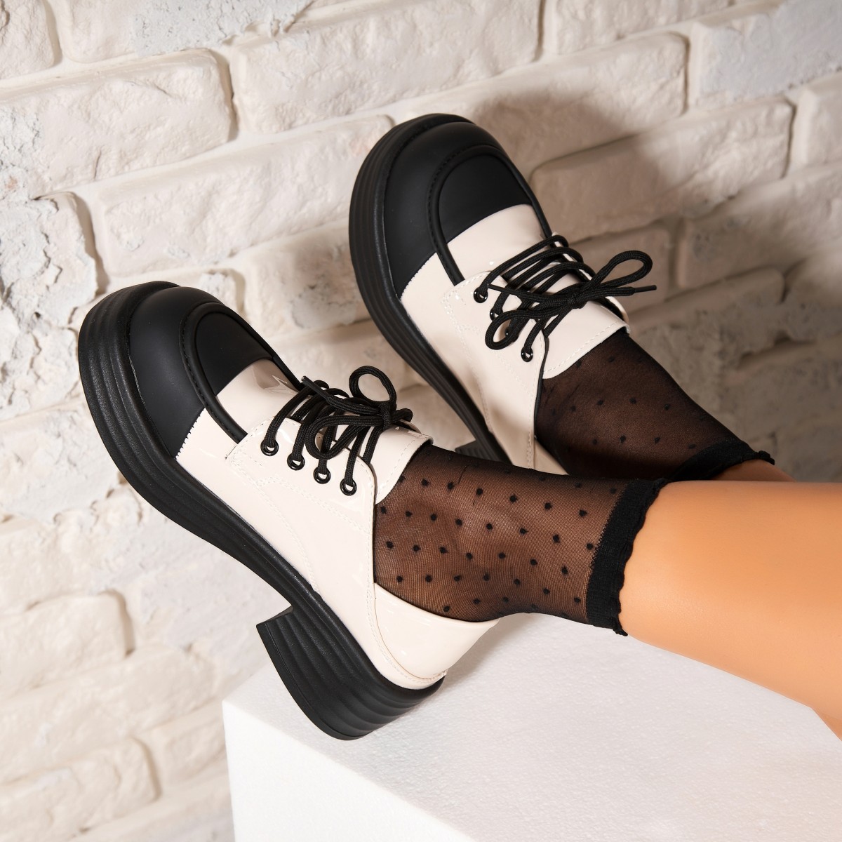 Poze Pantofi dama casual Bej din Piele Ecologica Lacuita Patsy