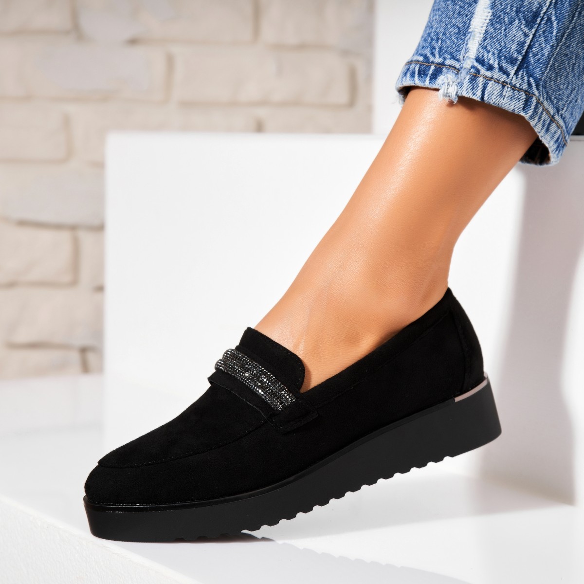 Poze Pantofi dama casual Negri din Piele Ecologica Intoarsa Azyla