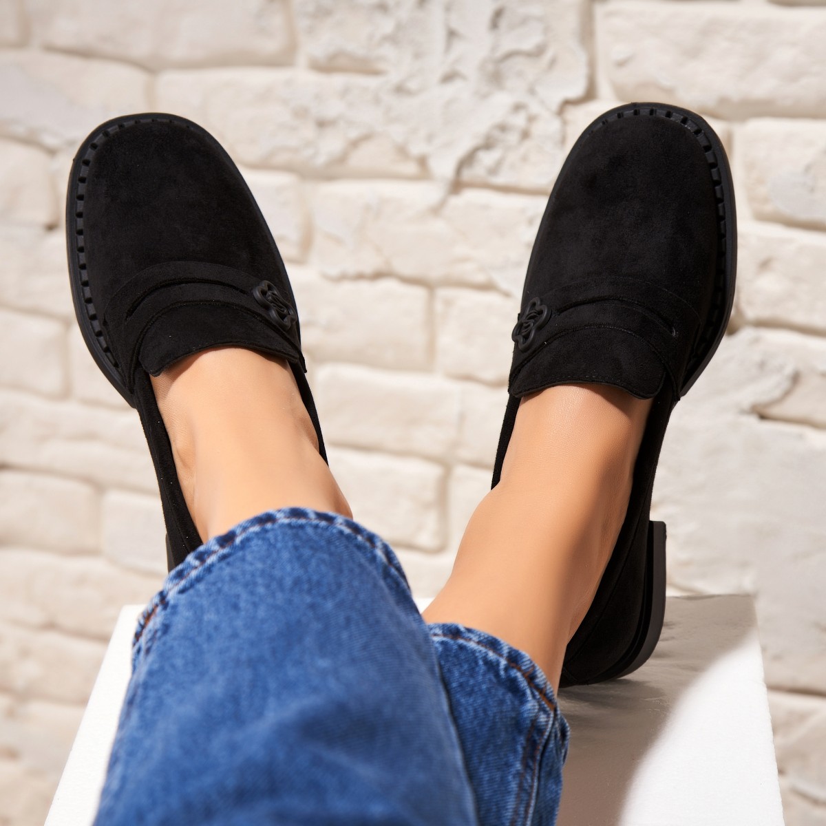 Poze Pantofi dama casual Negri din Piele Ecologica Intoarsa Syan