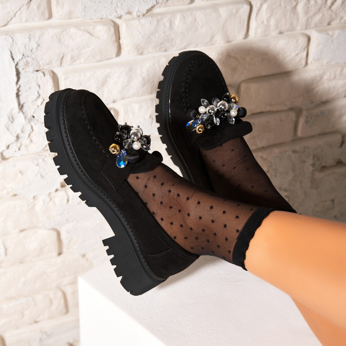 Poze Pantofi dama casual Negri din Piele Ecologica Intoarsa Tylia