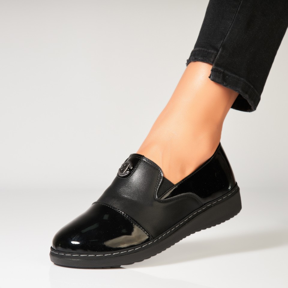 Poze Pantofi dama casual Negri din Piele Ecologica Lacuita Gelela