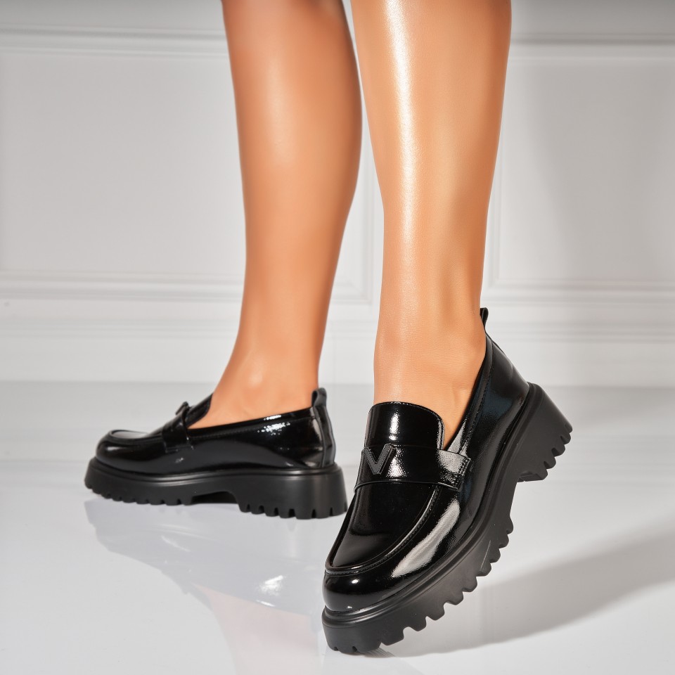 Poze Pantofi dama casual Negri din Piele Ecologica Lacuita Kleio